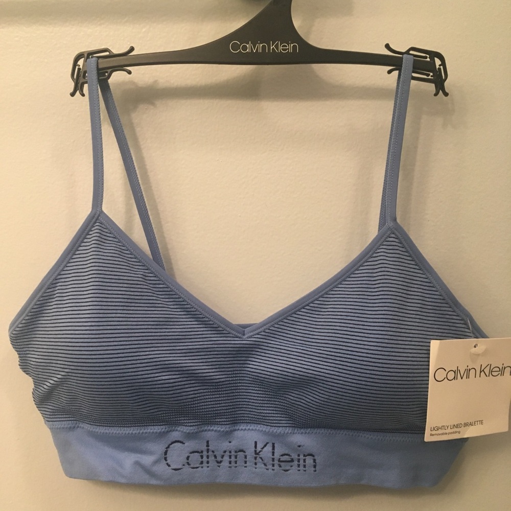 Large blue and black striped bralette